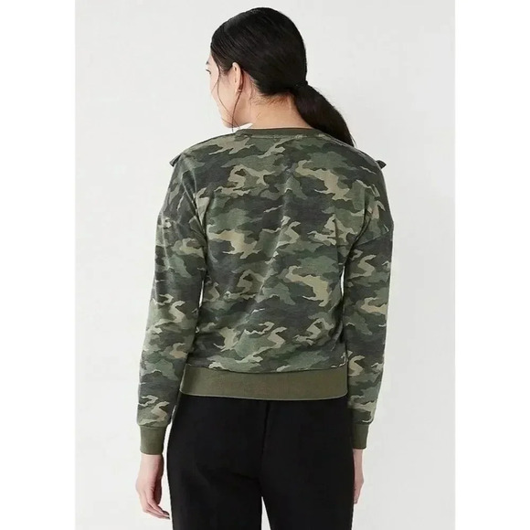 {Nine West} Ruffle Yoke Sweatshirt in Camo Print - Picture 3 of 13